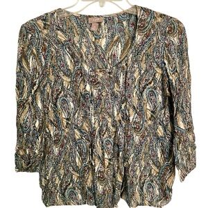 J.Jill teal paisley round neck button blouse Size SP